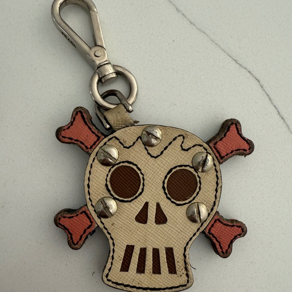 PRADA Saffiano Leather Skull Head & Bone Key Chain - Picture 1 of 5